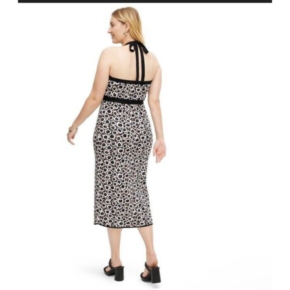 Women's Halter Tie Neck Neutral Poppy Sweaterknit Midi Dress - DVF XXL - Picture 2 of 6